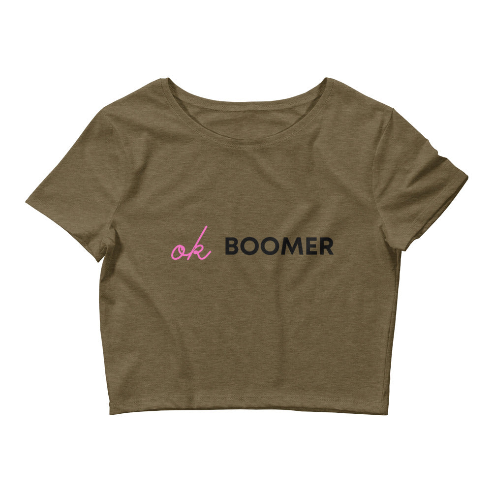 Heather Olive Ok Boomer Crop Top by Queer In The World Originals sold by Queer In The World: The Shop - LGBT Merch Fashion