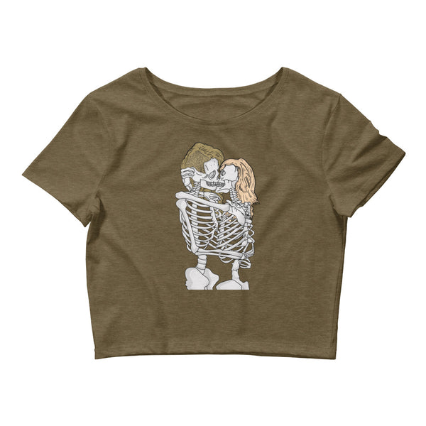 Heather Olive Queer Skeletons Crop Top by Queer In The World Originals sold by Queer In The World: The Shop - LGBT Merch Fashion