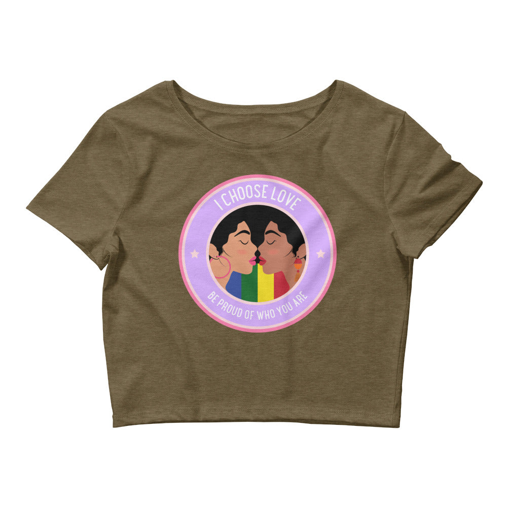 Heather Olive I Choose Love Crop Top by Printful sold by Queer In The World: The Shop - LGBT Merch Fashion