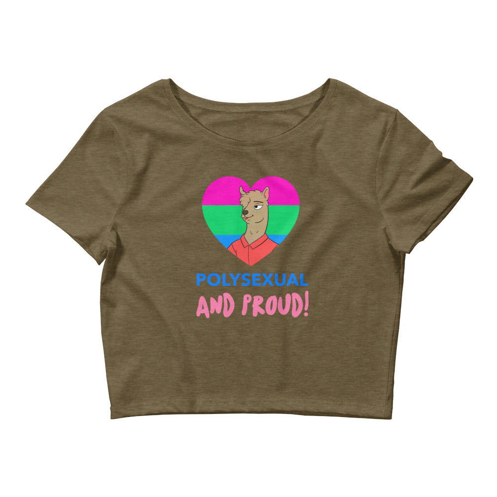 Heather Olive Polysexual And Proud Crop Top by Queer In The World Originals sold by Queer In The World: The Shop - LGBT Merch Fashion