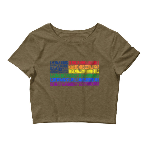 Heather Olive Gay USA Crop Top by Queer In The World Originals sold by Queer In The World: The Shop - LGBT Merch Fashion