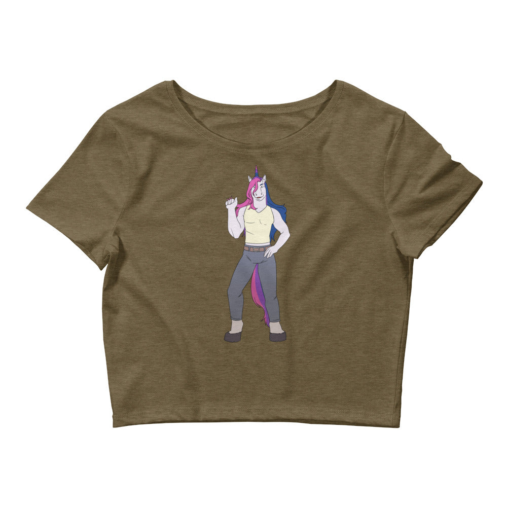 Heather Olive Bisexual Unicorn Crop Top by Queer In The World Originals sold by Queer In The World: The Shop - LGBT Merch Fashion