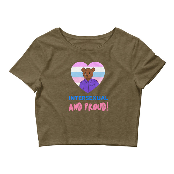 Heather Olive Intersexual And Proud Crop Top by Queer In The World Originals sold by Queer In The World: The Shop - LGBT Merch Fashion