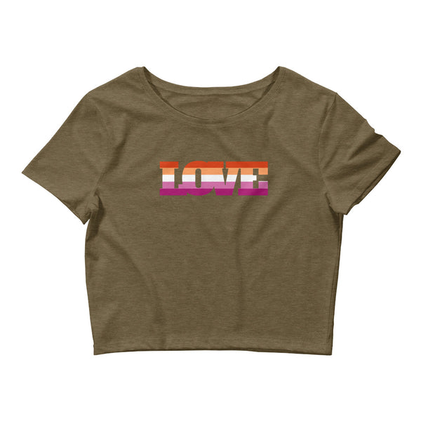 Heather Olive Lesbian Love Crop Top by Queer In The World Originals sold by Queer In The World: The Shop - LGBT Merch Fashion