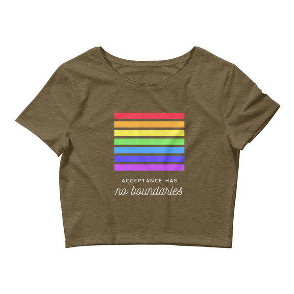 Heather Olive Acceptance Has No Boundaries Crop Top by Queer In The World Originals sold by Queer In The World: The Shop - LGBT Merch Fashion