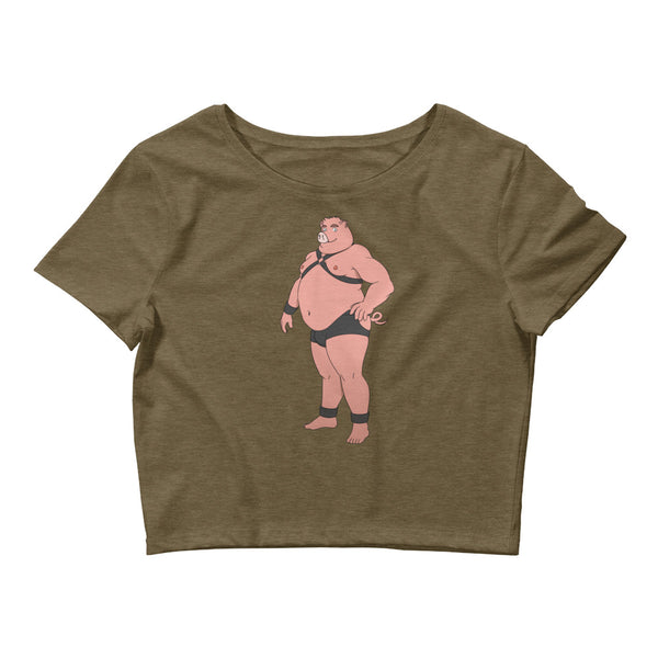 Heather Olive Gay Pig Crop Top by Queer In The World Originals sold by Queer In The World: The Shop - LGBT Merch Fashion