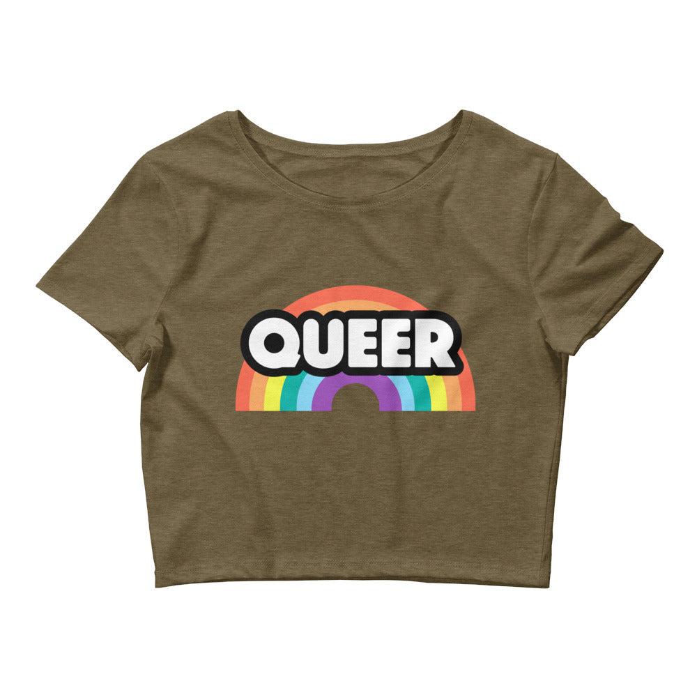 Heather Olive Queer Rainbow Crop Top by Queer In The World Originals sold by Queer In The World: The Shop - LGBT Merch Fashion