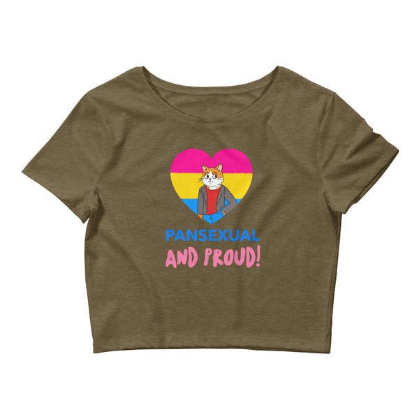 Heather Olive Pansexual And Proud Crop Top by Queer In The World Originals sold by Queer In The World: The Shop - LGBT Merch Fashion