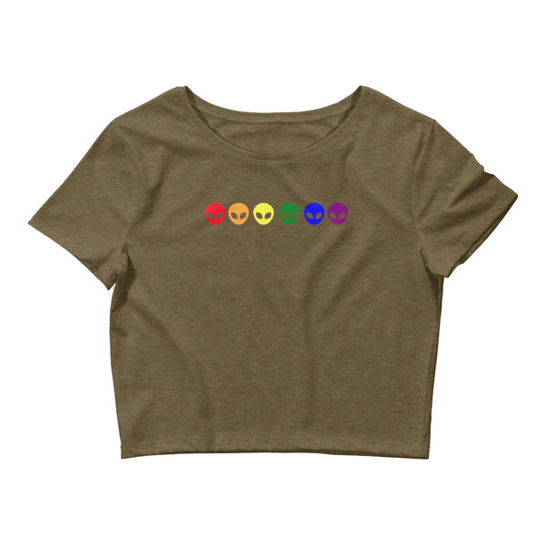 Heather Olive Gay Alien Crop Top by Queer In The World Originals sold by Queer In The World: The Shop - LGBT Merch Fashion