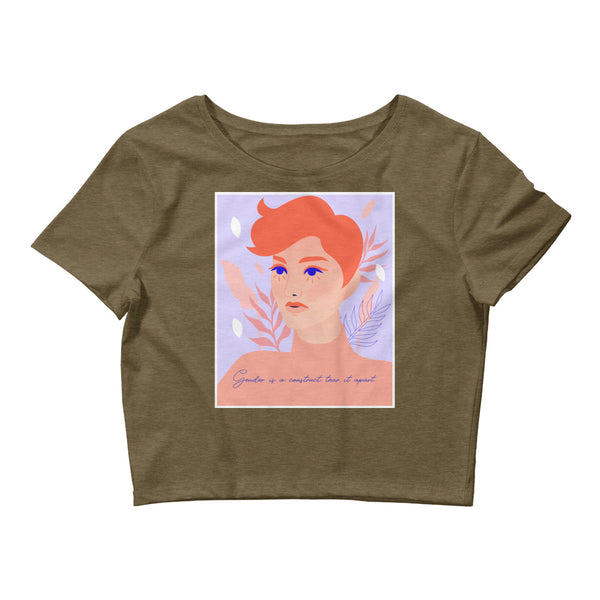 Heather Olive Gender Is A Construct Tear It Apart Crop Top by Queer In The World Originals sold by Queer In The World: The Shop - LGBT Merch Fashion