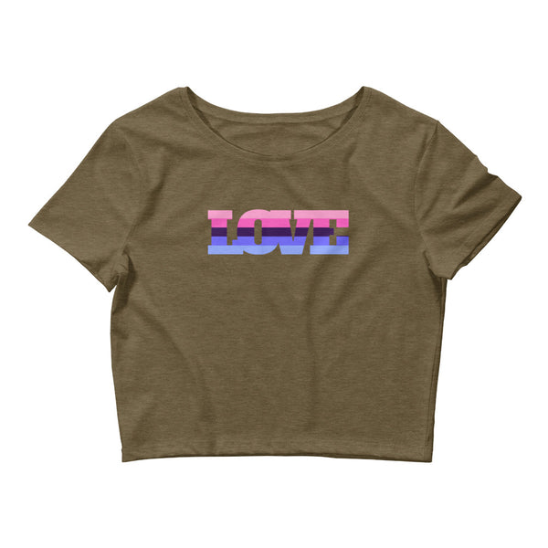 Heather Olive Omnisexual Love Crop Top by Queer In The World Originals sold by Queer In The World: The Shop - LGBT Merch Fashion