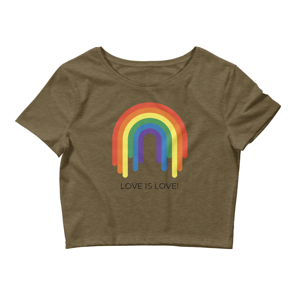 Heather Olive Love Is Love Rainbow Crop Top by Queer In The World Originals sold by Queer In The World: The Shop - LGBT Merch Fashion