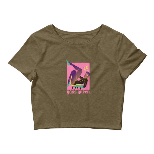 Heather Olive Yass Queen Crop Top by Queer In The World Originals sold by Queer In The World: The Shop - LGBT Merch Fashion