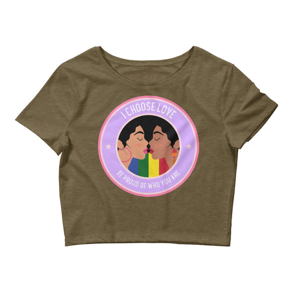 Heather Olive Be Proud Of Who You Are Crop Top by Queer In The World Originals sold by Queer In The World: The Shop - LGBT Merch Fashion