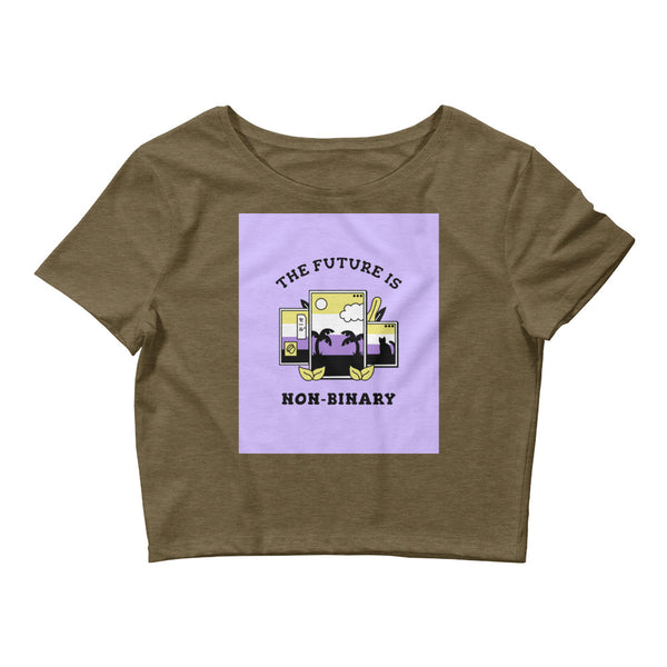 Heather Olive The Future Is Non-binary Crop Top by Queer In The World Originals sold by Queer In The World: The Shop - LGBT Merch Fashion