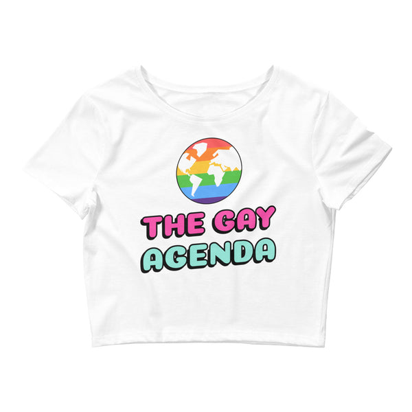 White The Gay Agenda Crop Top by Queer In The World Originals sold by Queer In The World: The Shop - LGBT Merch Fashion