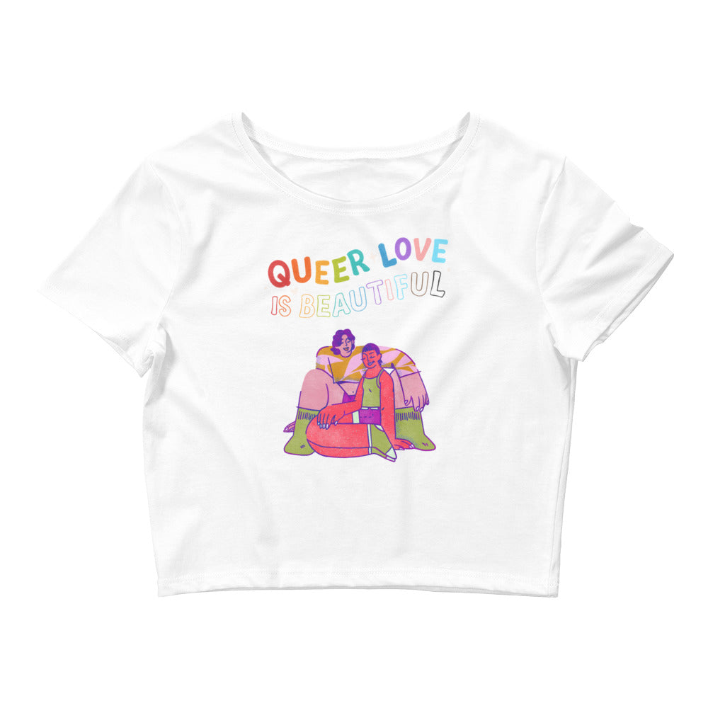 Queer Love is Beautiful Crop Top by Printful sold by Queer In The World: The Shop - LGBT Merch Fashion