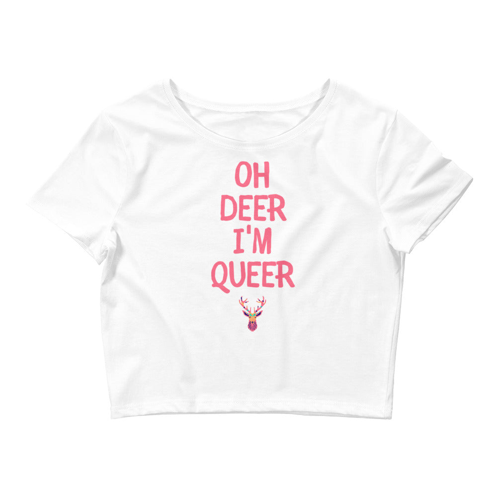 White Oh Deer I'm Queer Crop Top by Queer In The World Originals sold by Queer In The World: The Shop - LGBT Merch Fashion