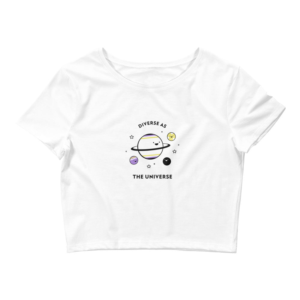 White Diverse As The Universe Crop Top by Queer In The World Originals sold by Queer In The World: The Shop - LGBT Merch Fashion