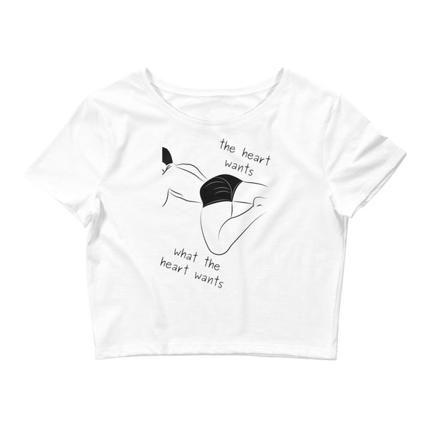 White The Heart Wants What The Heart Wants Crop Top by Queer In The World Originals sold by Queer In The World: The Shop - LGBT Merch Fashion