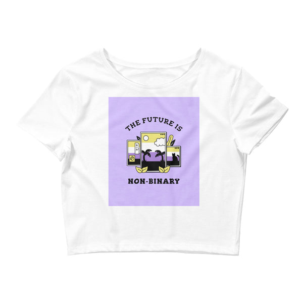 White The Future Is Non-binary Crop Top by Queer In The World Originals sold by Queer In The World: The Shop - LGBT Merch Fashion