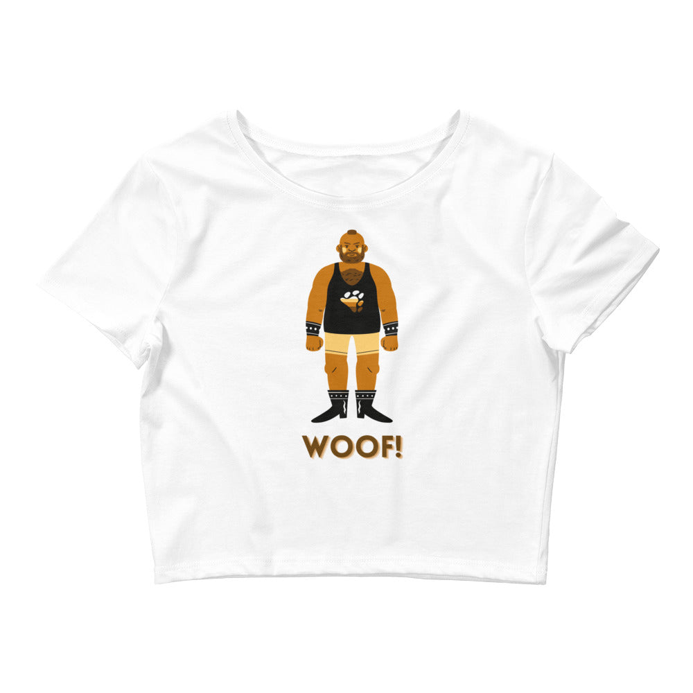 White Woof! Gay Bear Crop Top by Printful sold by Queer In The World: The Shop - LGBT Merch Fashion