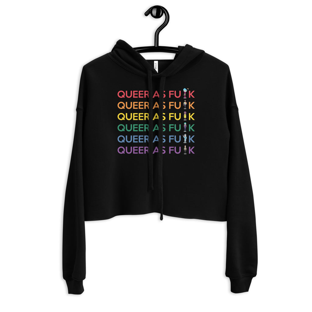 Black Queer As Fu*k Crop Hoodie by Queer In The World Originals sold by Queer In The World: The Shop - LGBT Merch Fashion