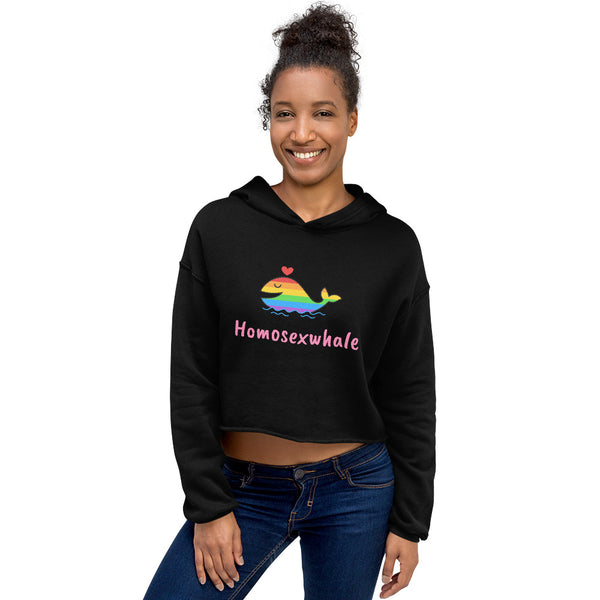 Black Homosexwhale Crop Hoodie by Queer In The World Originals sold by Queer In The World: The Shop - LGBT Merch Fashion