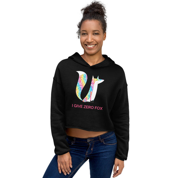 Black I Give Zero Fox Glitter Crop Hoodie by Queer In The World Originals sold by Queer In The World: The Shop - LGBT Merch Fashion
