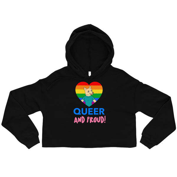 Black Queer And Proud Crop Hoodie by Queer In The World Originals sold by Queer In The World: The Shop - LGBT Merch Fashion