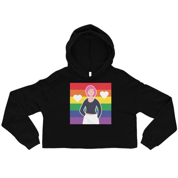 Black Queer Love Is Love Is Love Crop Hoodie by Queer In The World Originals sold by Queer In The World: The Shop - LGBT Merch Fashion