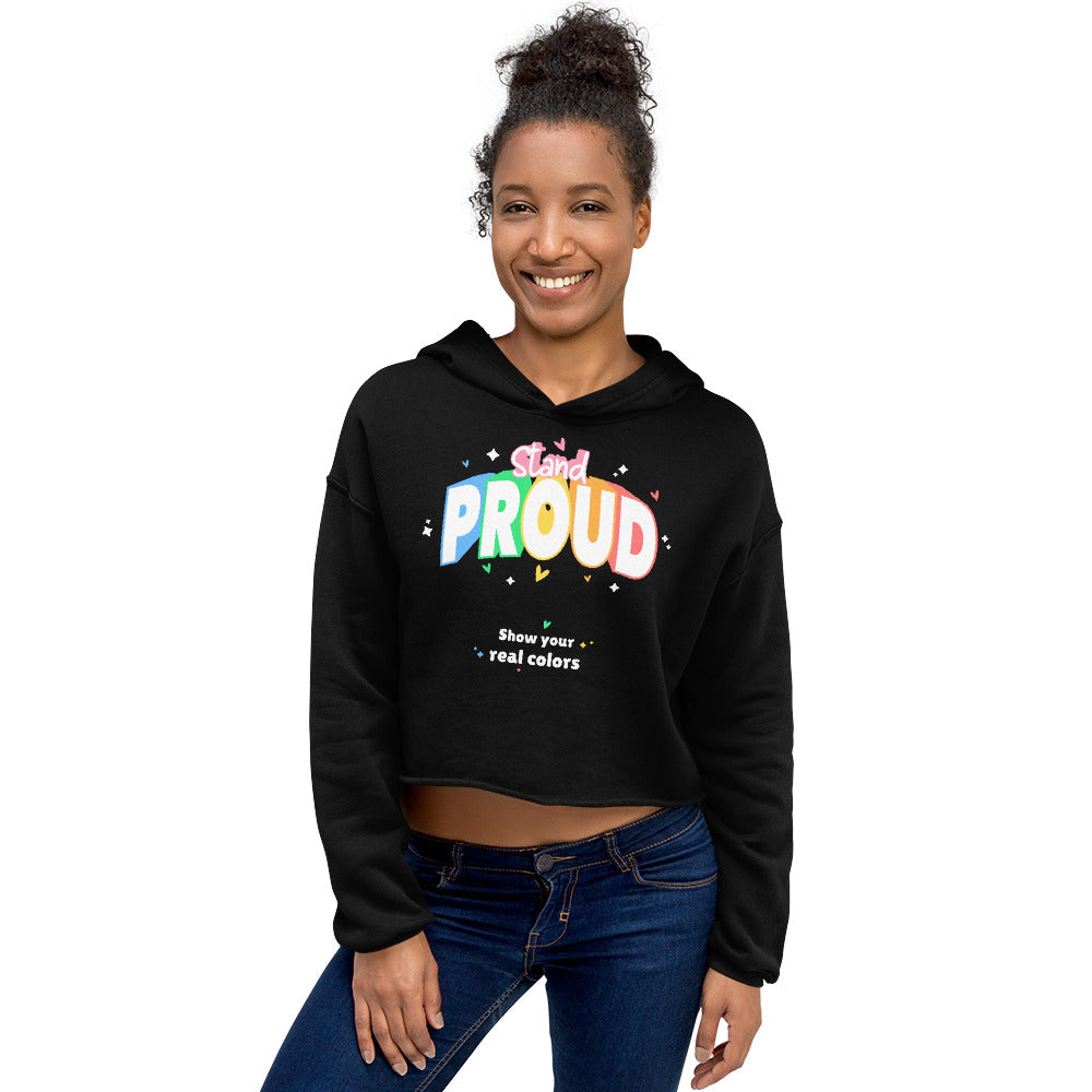 Black Stand Proud Crop Hoodie by Queer In The World Originals sold by Queer In The World: The Shop - LGBT Merch Fashion