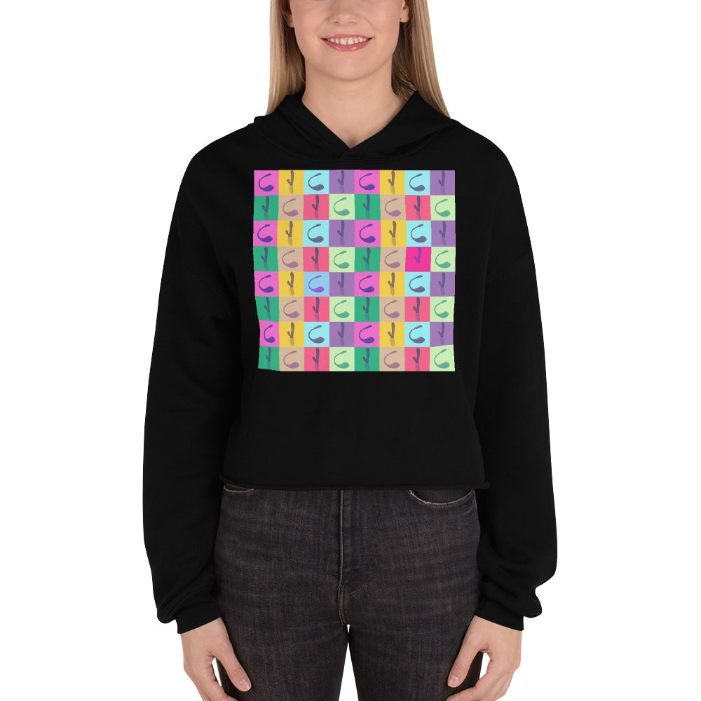 Black Vibrator Pop Art Crop Hoodie by Printful sold by Queer In The World: The Shop - LGBT Merch Fashion