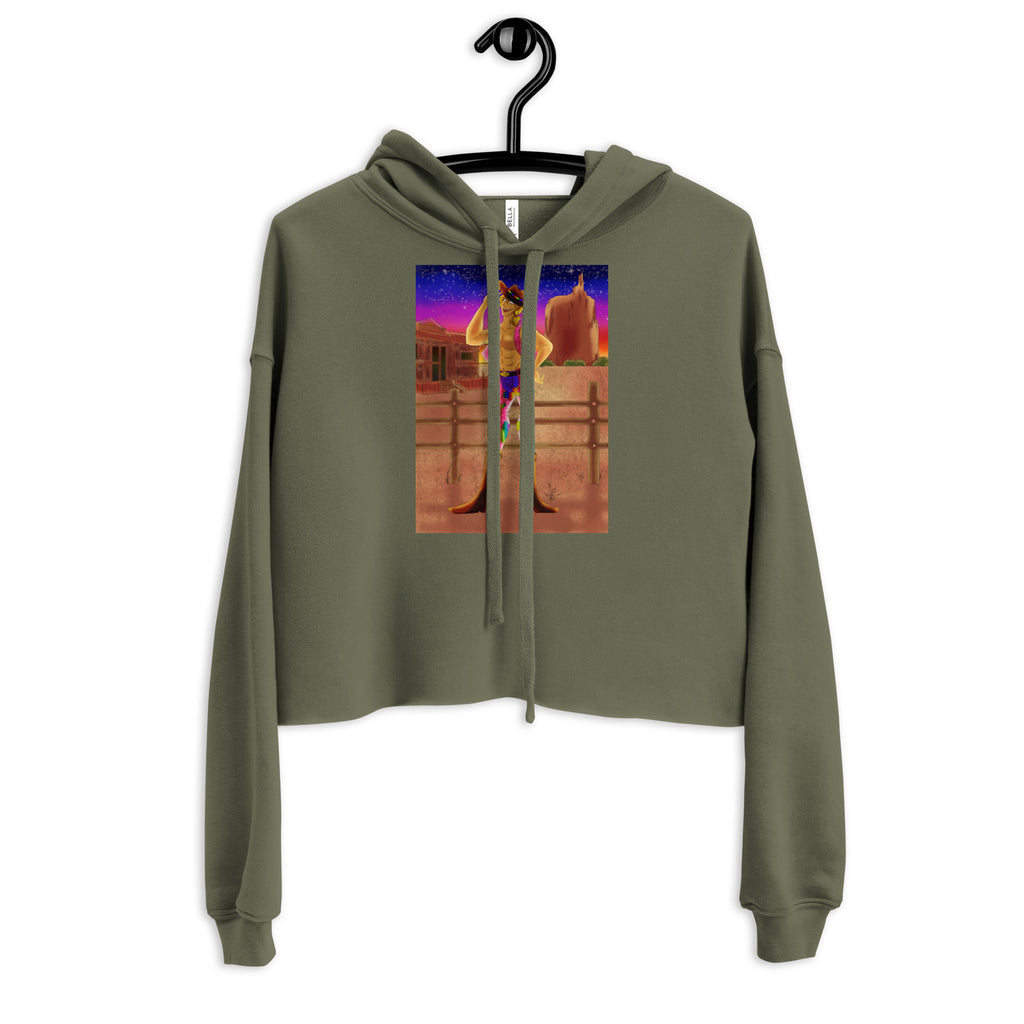 Military Green Gay Cowboy At Sunset Crop Hoodie by Queer In The World Originals sold by Queer In The World: The Shop - LGBT Merch Fashion