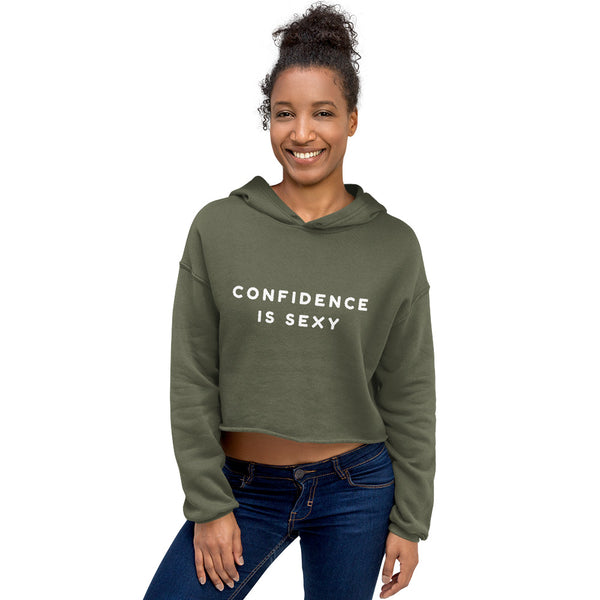 Military Green Confidence Is Sexy Crop Hoodie by Queer In The World Originals sold by Queer In The World: The Shop - LGBT Merch Fashion