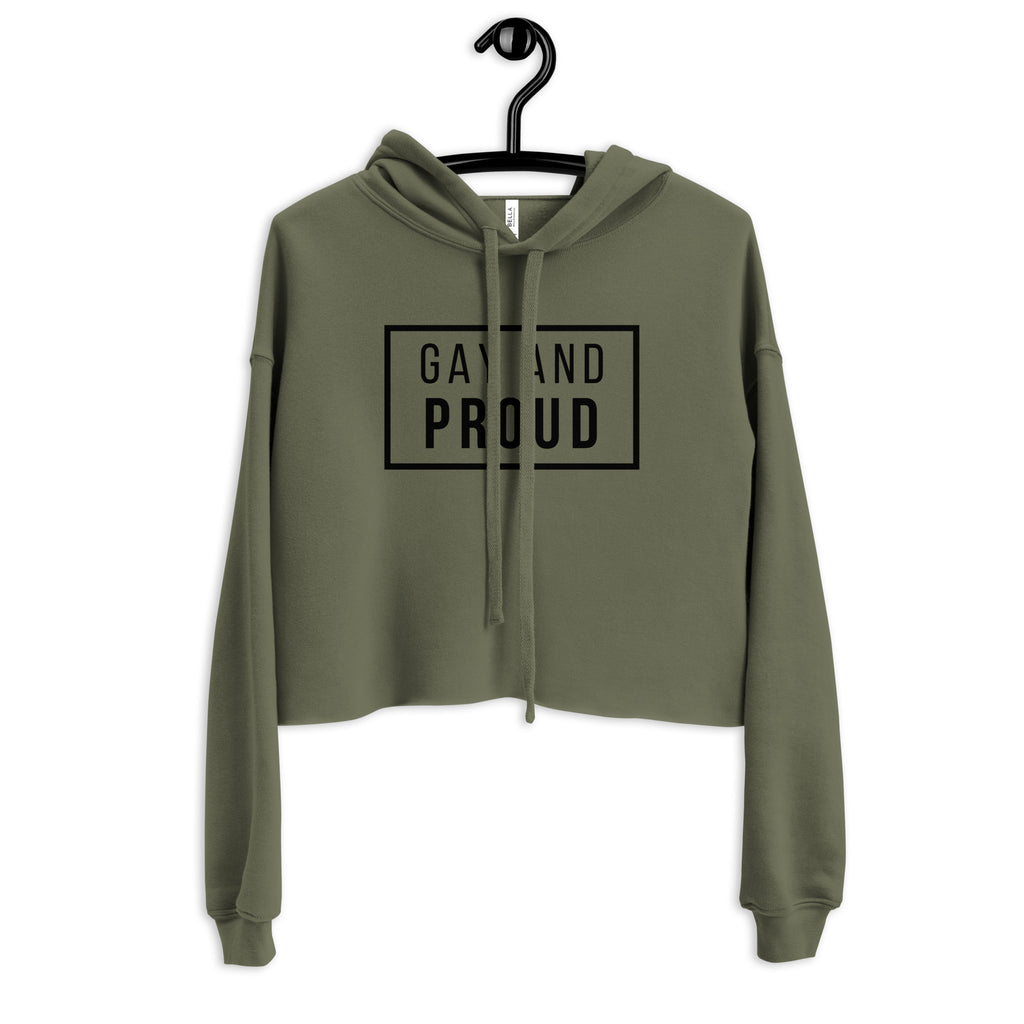 Military Green Gay And Proud Crop Hoodie by Queer In The World Originals sold by Queer In The World: The Shop - LGBT Merch Fashion