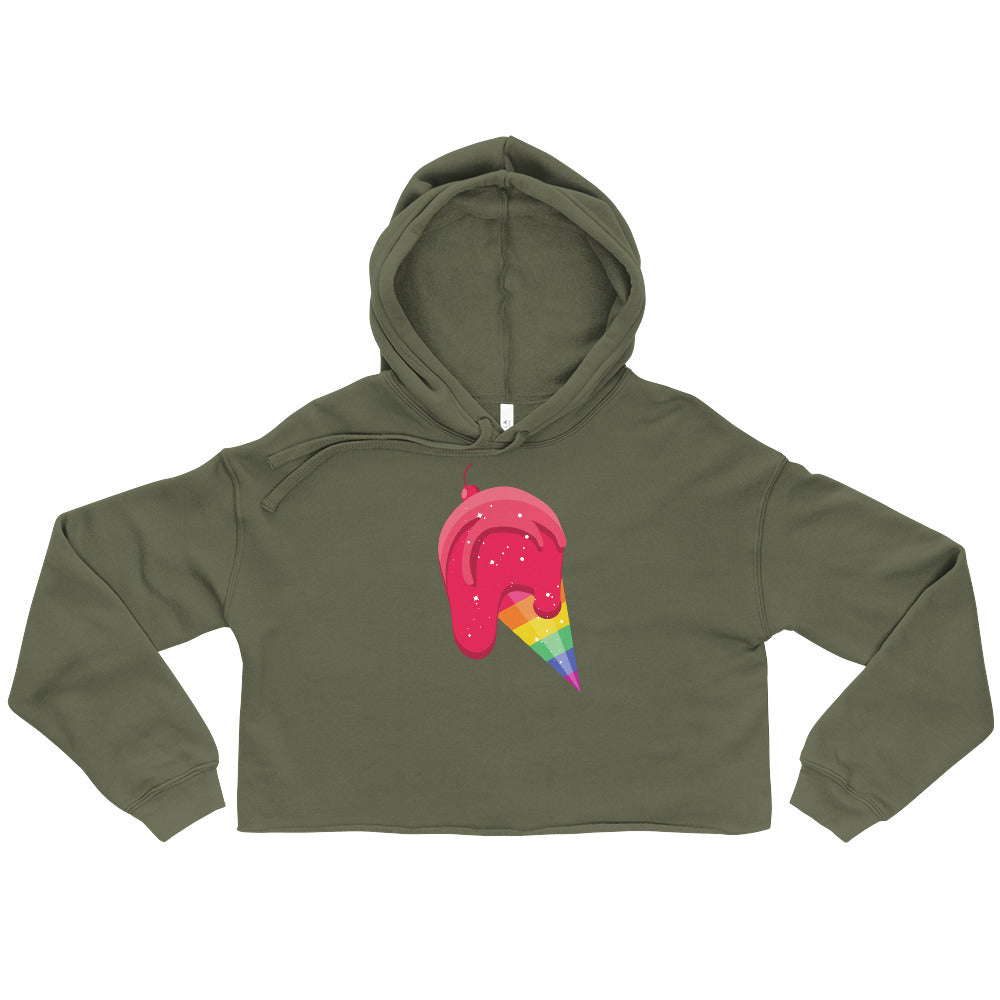 Military Green Gay Icecream Crop Hoodie by Queer In The World Originals sold by Queer In The World: The Shop - LGBT Merch Fashion