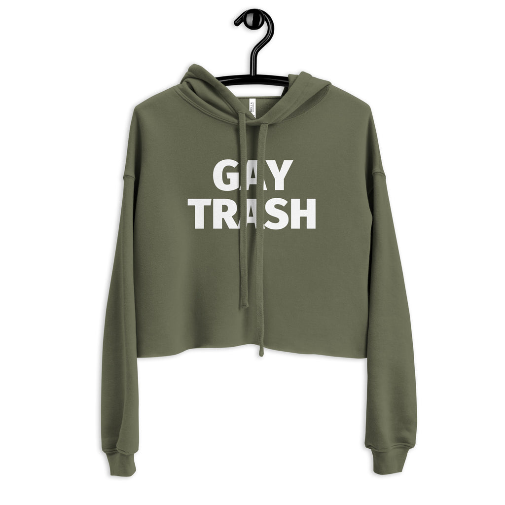 Military Green Gay Trash Crop Hoodie by Queer In The World Originals sold by Queer In The World: The Shop - LGBT Merch Fashion
