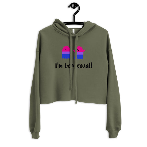 Military Green I'm Boosexual Crop Hoodie by Queer In The World Originals sold by Queer In The World: The Shop - LGBT Merch Fashion