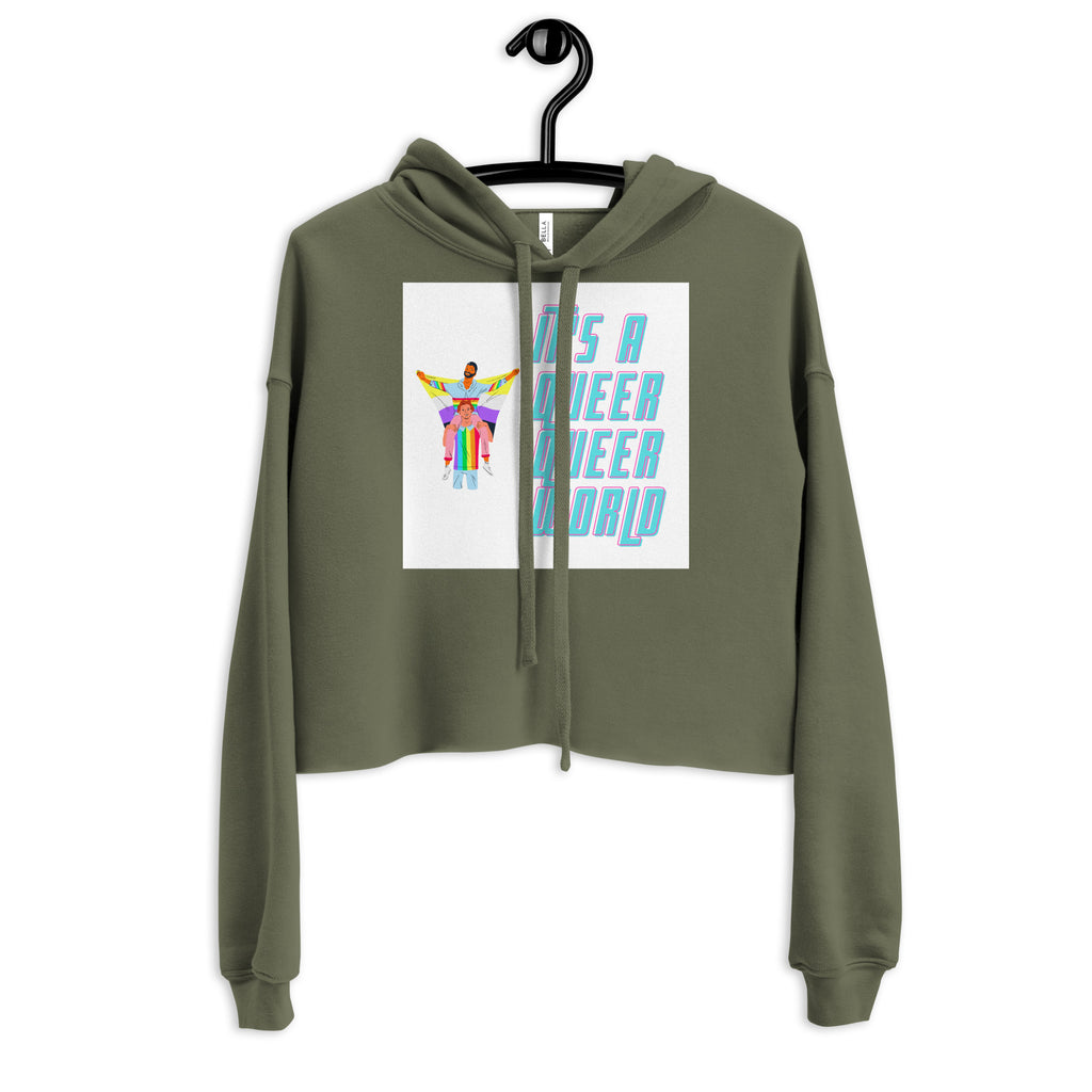 Military Green It's A Queer Queer World Crop Hoodie by Queer In The World Originals sold by Queer In The World: The Shop - LGBT Merch Fashion