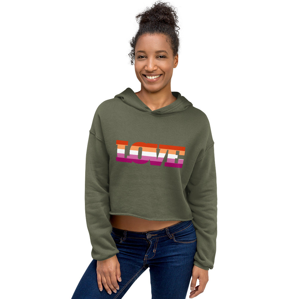 Military Green Lesbian Love Crop Hoodie by Queer In The World Originals sold by Queer In The World: The Shop - LGBT Merch Fashion