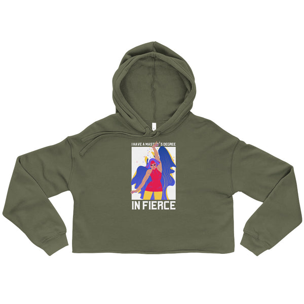 Military Green Master's Degree In Fierce Crop Hoodie by Queer In The World Originals sold by Queer In The World: The Shop - LGBT Merch Fashion