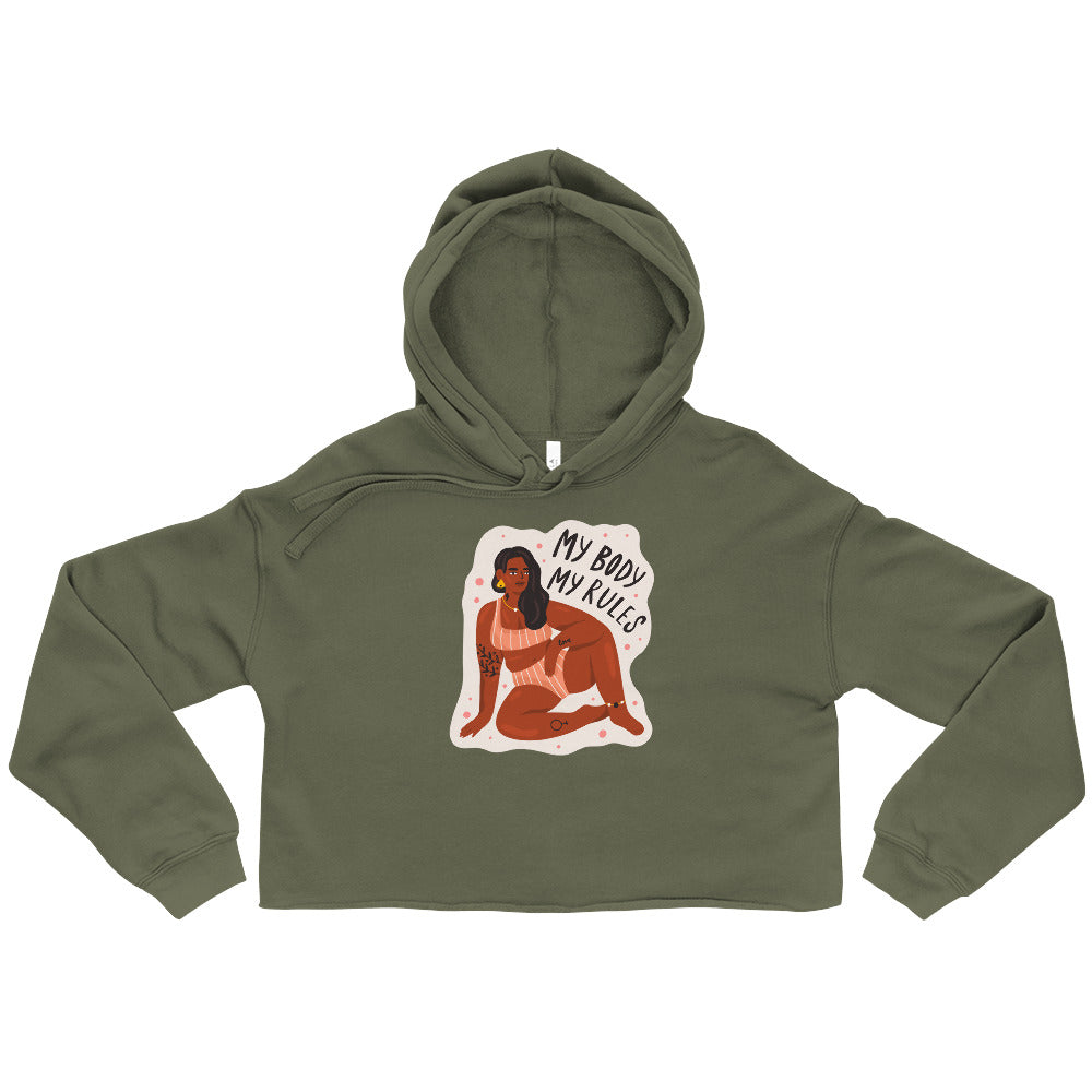 Military Green My Body My Rules Crop Hoodie by Queer In The World Originals sold by Queer In The World: The Shop - LGBT Merch Fashion