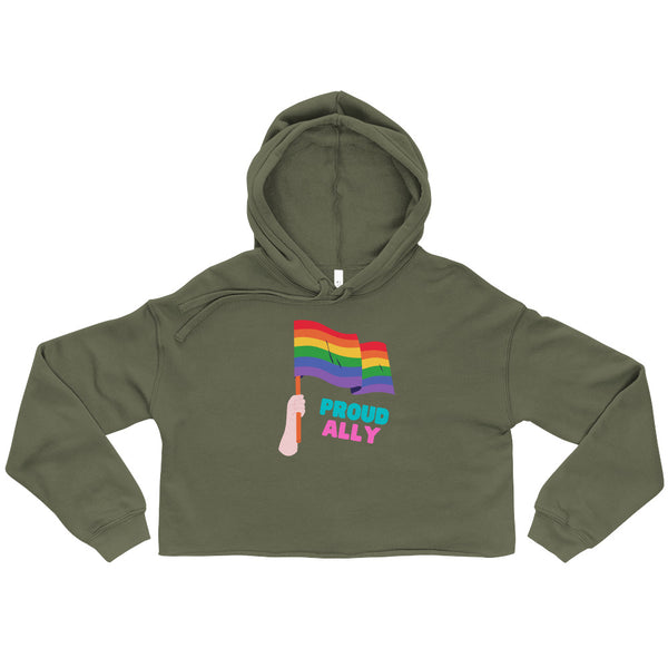 Military Green Proud Ally Crop Hoodie by Queer In The World Originals sold by Queer In The World: The Shop - LGBT Merch Fashion