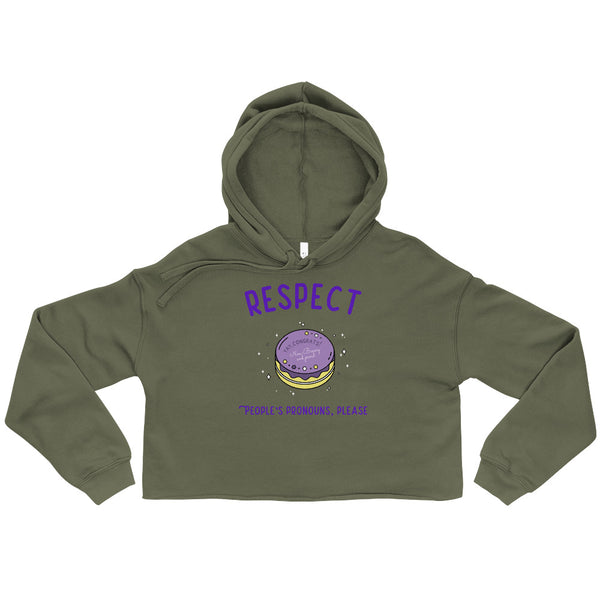 Military Green Respect People's Pronouns Please Crop Hoodie by Queer In The World Originals sold by Queer In The World: The Shop - LGBT Merch Fashion