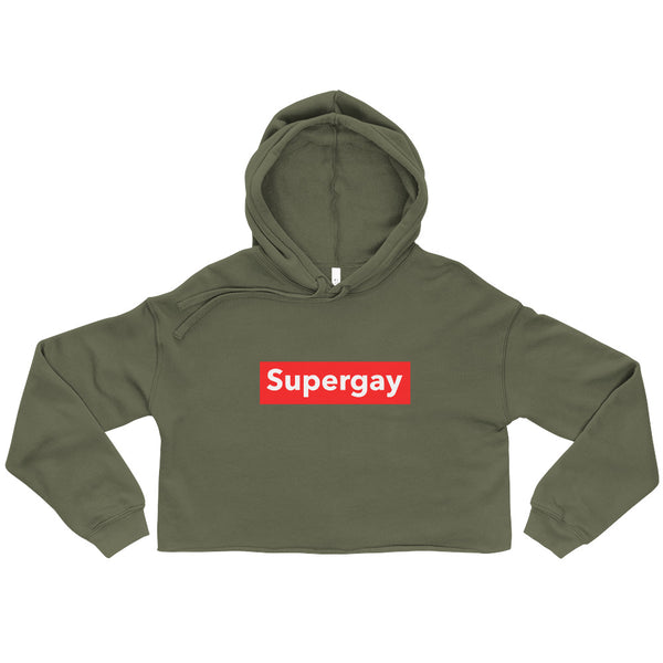 Military Green Supergay Crop Hoodie by Printful sold by Queer In The World: The Shop - LGBT Merch Fashion