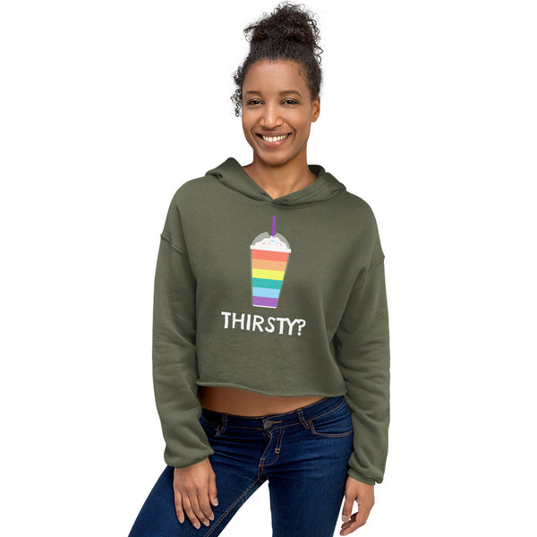 Military Green Thirsty? Crop Hoodie by Queer In The World Originals sold by Queer In The World: The Shop - LGBT Merch Fashion