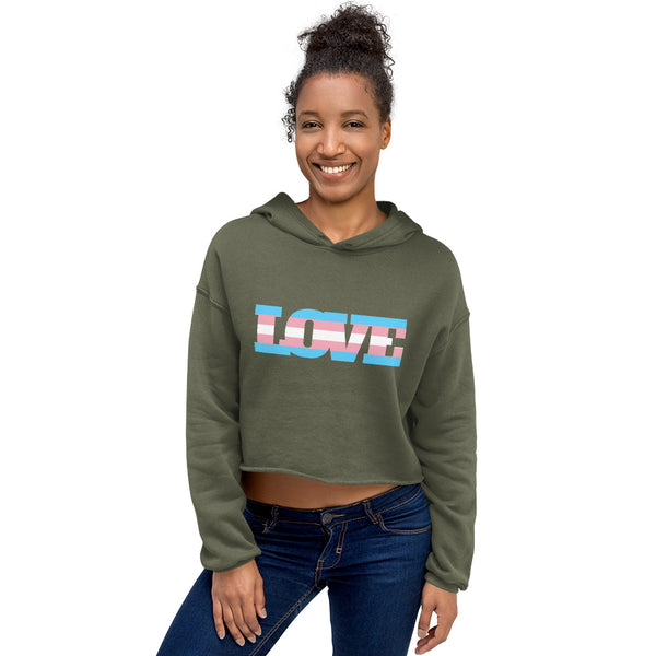 Military Green Transgender Love Crop Hoodie by Queer In The World Originals sold by Queer In The World: The Shop - LGBT Merch Fashion