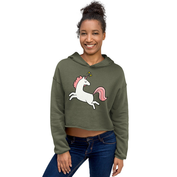 Military Green Unicorn Crop Hoodie by Queer In The World Originals sold by Queer In The World: The Shop - LGBT Merch Fashion