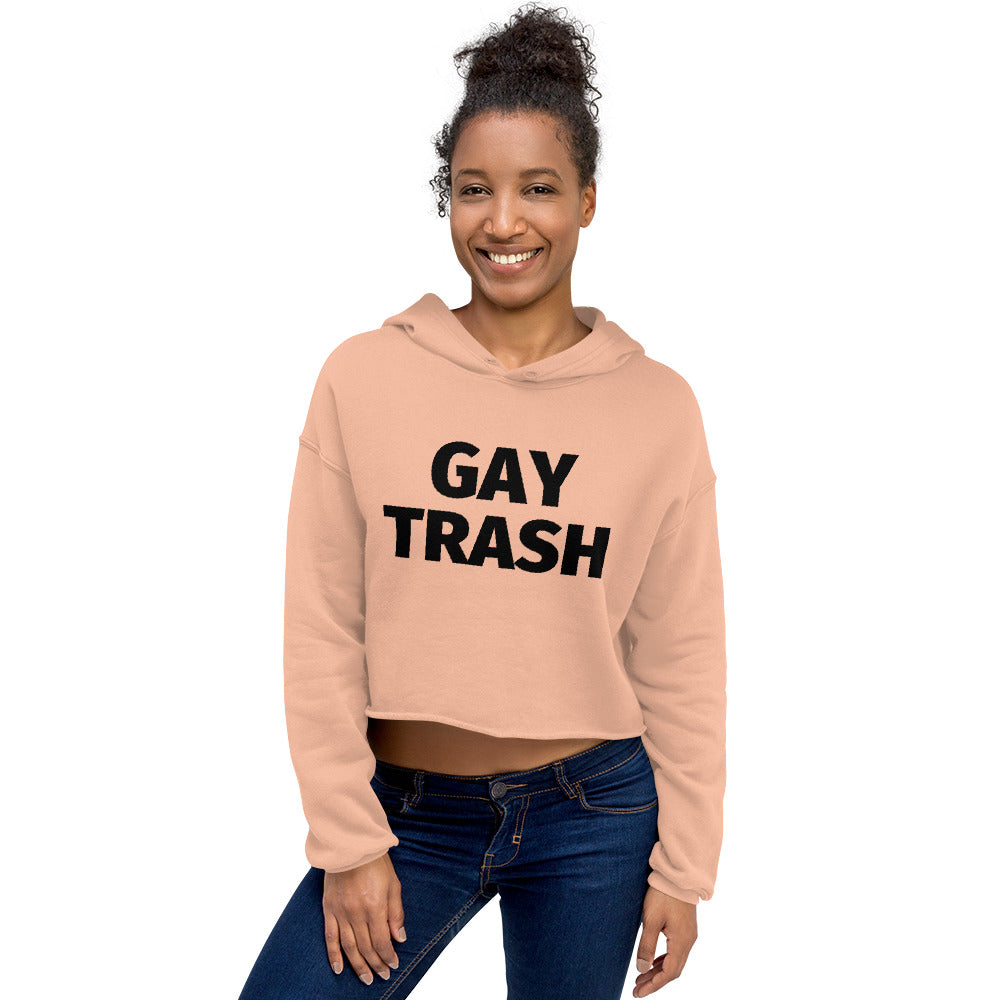 Peach Gay Trash (Black Text) Crop Hoodie by Queer In The World Originals sold by Queer In The World: The Shop - LGBT Merch Fashion